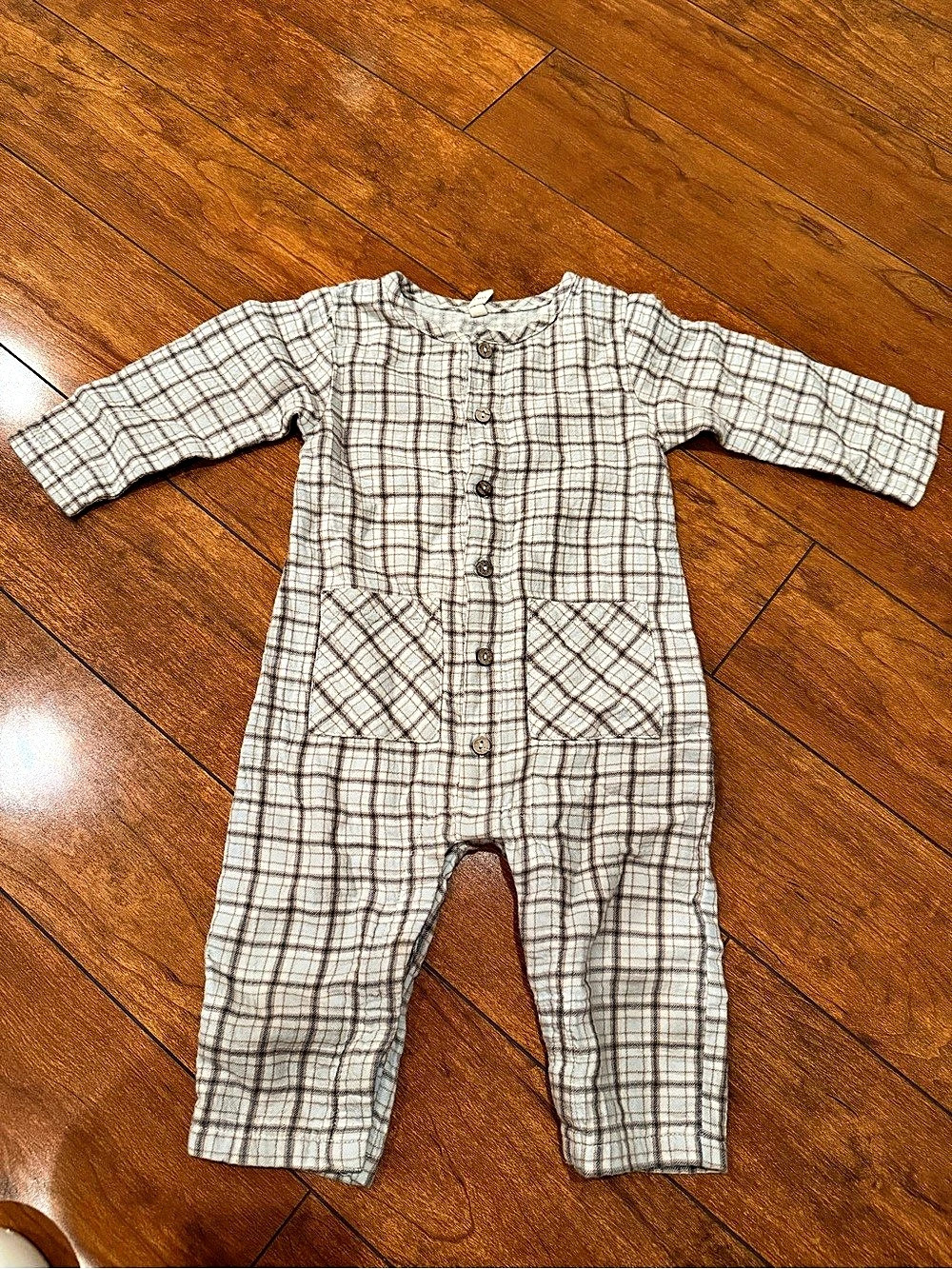 Quincy Mae Pocketed Woven Jumpsuit in Blue Plaid, 12-18M, 100% Organic Cotton
